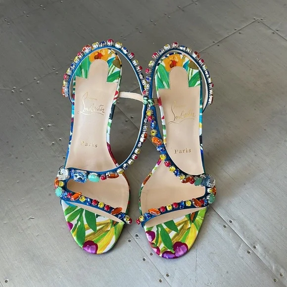 Christian louboutin Rosapetra multi color stiletto sandal 100mm sz 39 - Picture 3 of 11